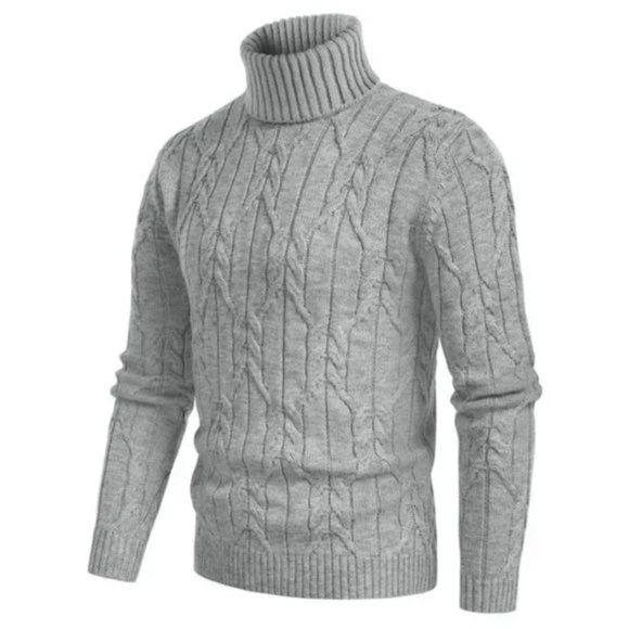 Men's L11 Turtleneck Pullover Sweaters Light Grey - Picture 4 of 8